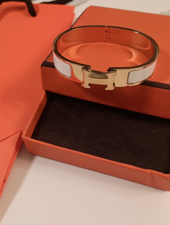 Hermes Jewelry - HERMES Size PM Ladies Clic H Narrow Bracelet White Color Gold Plated